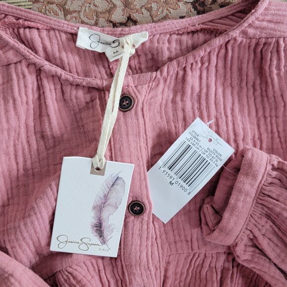 Jessica Simpson Dress Girls M Dusty Rose Boho Long Embroidered Balloon Sleeves - Picture 10 of 13